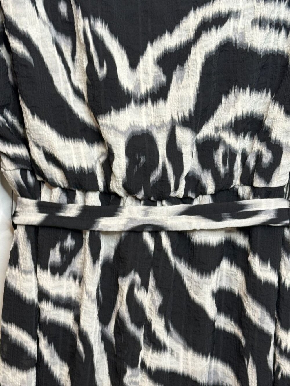 Luxology Womens Size L Black White Tiered Midi Dress Belted Puff Sleeve - Picture 13 of 13